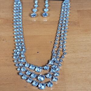 Dazzling Silver Rhinestone Necklace and Earring Set